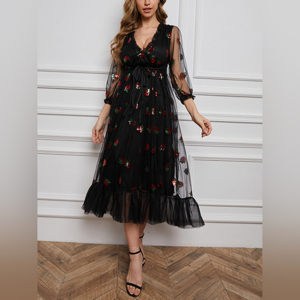 Strawberry Sequins Midi Dress